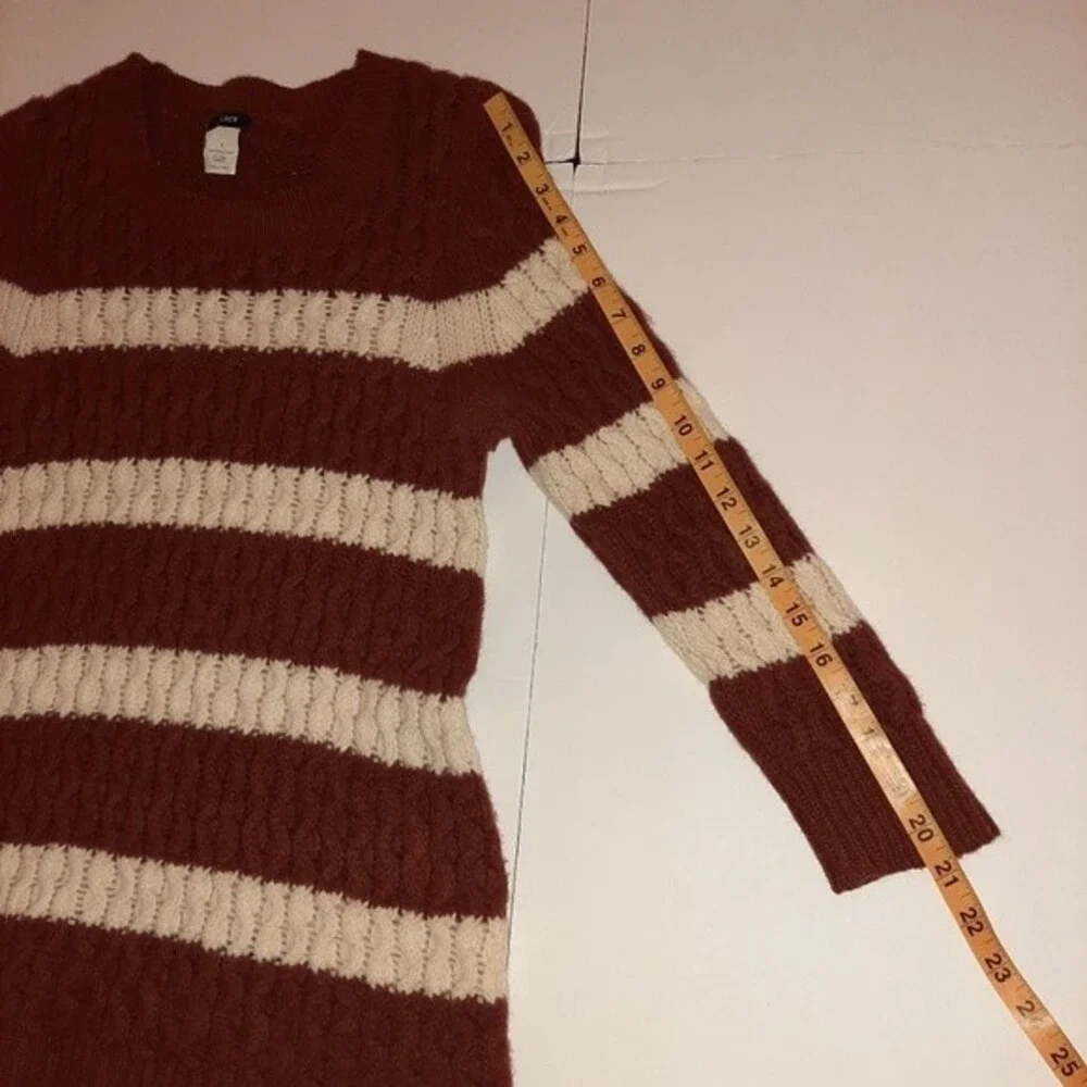 J.Crew 100% Merino Wool Chunky Cable Knit Sweater Small Brown Striped Preppy